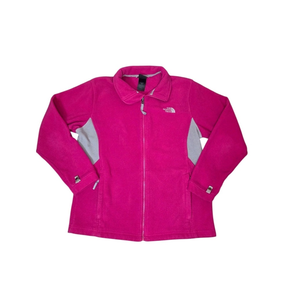The North Face Girls XL 18 Pink Fleece Jacket Full Zip Gray Colorblock
